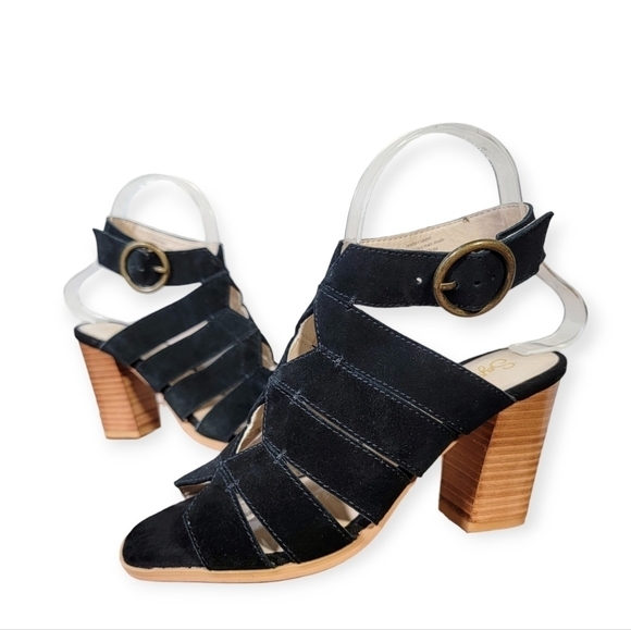 Seychelles Completely Engaged heeled sandals Black Open Toe Ankle Strap Size 6 - Picture 1 of 12